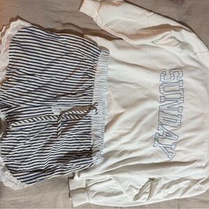 Striped lounge Set with 'Sunday' Sweatshirt